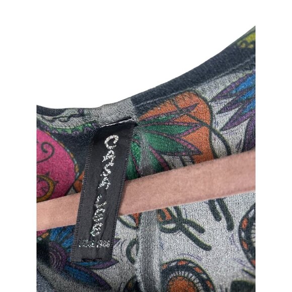 Casa Lee Multicolor Sugar Skull Tunic Top Asymmetrical Hem - Picture 5 of 9